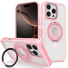 Skin Feel Transparent Case w/ Silicone Ring Holder - PINK for iPhone 16 Pro Max (Only Ground Shipping)