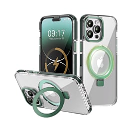 Magnetic Clear Case w/ Kickstand - GREEN for iPhone 16 Pro Max (Only Ground Shipping)