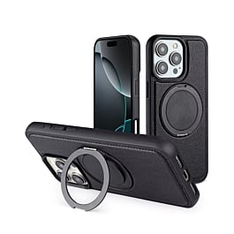 Slim Leather Case w/ Wireless Charging Kickstand - BLACK for iPhone 16 Pro Max (Only Ground Shipping)