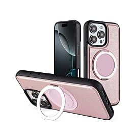 Slim Leather Case w/ Wireless Charging Kickstand - PINK for iPhone 16 Pro Max (Only Ground Shipping)