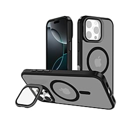 Slim Transparent Camera Stand Case w/ Wireless Charging - BLACK for iPhone 16 Pro Max (Only Ground Shipping)