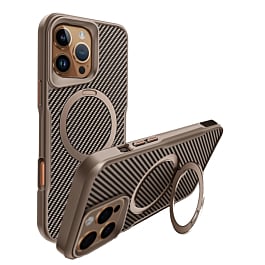 Carbon Fiber Magnetic Kickstand Case - GOLD for iPhone 16 Pro Max (Only Ground Shipping)