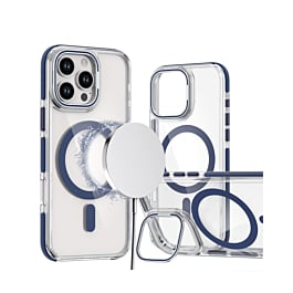 Thin Magnetic Clear Case w/ Camera Stand Kickstand - BLUE for iPhone 16 Pro Max (Only Ground Shipping)