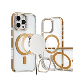 Thin Magnetic Clear Case w/ Camera Stand Kickstand - DESERT GOLD for iPhone 16 Pro Max (Only Ground Shipping)