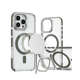 Thin Magnetic Clear Case w/ Camera Stand Kickstand - GRAY for iPhone 16 Pro Max (Only Ground Shipping)