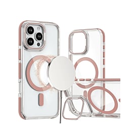 Thin Magnetic Clear Case w/ Camera Stand Kickstand - PINK for iPhone 16 Pro Max (Only Ground Shipping)