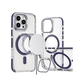 Thin Magnetic Clear Case w/ Camera Stand Kickstand - PURPLE for iPhone 16 Pro Max (Only Ground Shipping)