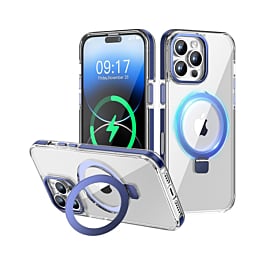 Magnetic Clear Case w/ Kickstand - BLUE for iPhone 16 Pro Max (Only Ground Shipping)