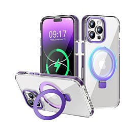 Magnetic Clear Case w/ Kickstand - PURPLE for iPhone 16 Pro Max (Only Ground Shipping)