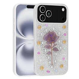 Diamond Rose Crystal Case - WHITE for iPhone 17 Pro Max (Only Ground Shipping)