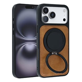 Slim Leather Case w/ Wireless Charging Kickstand - BROWN for iPhone 17 Pro Max (Only Ground Shipping)