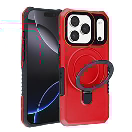 Hard PC Shockproof Case w /Ring Holder - RED for iPhone 17 Pro Max (Only Ground Shipping)