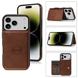 Leather Pocket Wallet Case - BROWN for iPhone 17 Pro Max (Only Ground Shipping)
