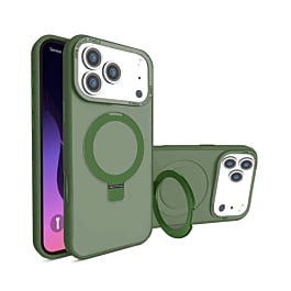 Carbon Wireless Charging Case with Ring Stand - GREEN for iPhone 17 Pro Max (Only Ground Shipping)