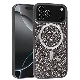 Wireless Charging Bling Diamond Crystal Case - BLACK & SILVER for iPhone 17 Pro Max (Only Ground Shipping)