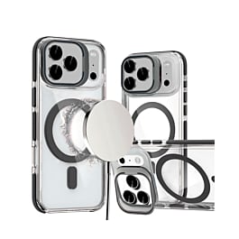 Thin Magnetic Clear Case w/ Camera Stand Kickstand - BLACK for iPhone 17 Pro Max (Only Ground Shipping)