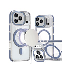 Thin Magnetic Clear Case w/ Camera Stand Kickstand - BLUE for iPhone 17 Pro Max (Only Ground Shipping)