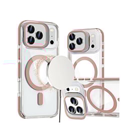 Thin Magnetic Clear Case w/ Camera Stand Kickstand - PINK for iPhone 17 Pro Max (Only Ground Shipping)