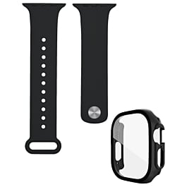 iWatch 40mm Silicone Soft Band & Bumper Case w/Tempered Glass - BLACK (Only Ground Shipping)