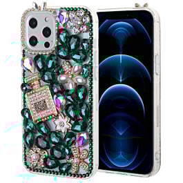 Crystal Flower Perfume Silicone Hard Case - GREEN for iPhone 13 Pro Max (Only Ground Shipping)