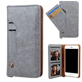 Luxury Leather Wallet Case with Credit Card Slot - SILVER for iPhone 6S / 6G (Only Ground Shipping)