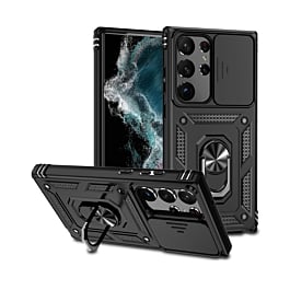 Galaxy S22 Ultra / S23 Ultra Dual Layers Hybrid Case w/Metal Ring And Camera Protector - BLACK (Only Ground Shipping)