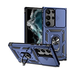 Galaxy S22 Ultra / S23 Ultra Dual Layers Hybrid Case w/Metal Ring And Camera Protector - BLUE (Only Ground Shipping)