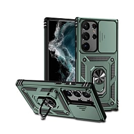 Galaxy S22 Ultra / S23 Ultra Dual Layers Hybrid Case w/Metal Ring And Camera Protector - DARK GREEN (Only Ground Shipping)