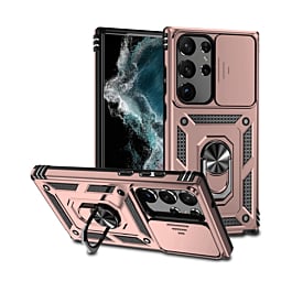 Galaxy S22 Ultra / S23 Ultra Dual Layers Hybrid Case w/Metal Ring And Camera Protector - ROSE GOLD (Only Ground Shipping)