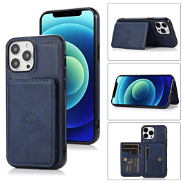 Leather Pocket Wallet Case - BLUE for iPhone 13 Pro Max (Only Ground Shipping)