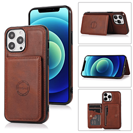 Leather Pocket Wallet Case - BROWN for iPhone 13 Pro Max (Only Ground Shipping)