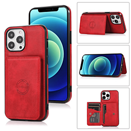 Leather Pocket Wallet Case - RED for iPhone 13 Pro Max (Only Ground Shipping)