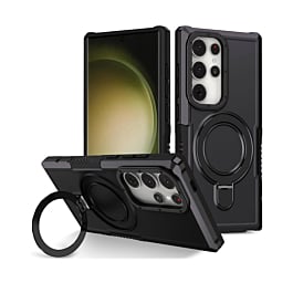 Hard PC Shockproof Case w /Ring Holder - BLACK for Galaxy S21 Ultra (Only Ground Shipping)