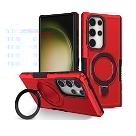 Hard PC Shockproof Case w /Ring Holder - RED for Galaxy S21 Ultra (Only Ground Shipping)