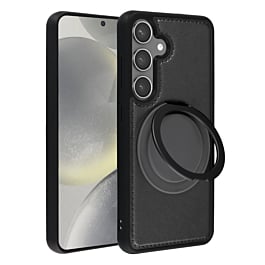 Slim Leather Case w/ Wireless Charging Kickstand - BLACK for Galaxy S23FE (Only Ground Shipping)