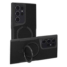 Carbon Fiber Magnetic Kickstand Case - BLACK for Galaxy S24 Ultra (Only Ground Shipping)