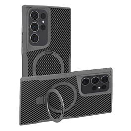 Carbon Fiber Magnetic Kickstand Case - GRAY for Galaxy S24 Ultra (Only Ground Shipping)
