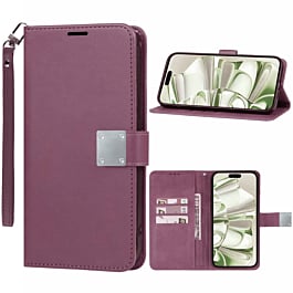 Elegant Leather Wallet Case with Wristlet Strap - ROSE GOLD for iPhone 16 Pro Max (Only Ground Shipping)