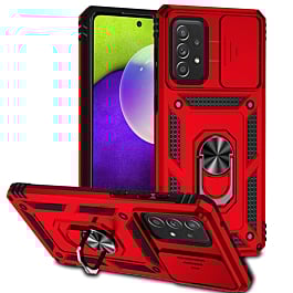 Galaxy A73 5G Dual Layers Hybrid Case w/Metal Ring And Camera Protector - RED (Only Ground Shipping)