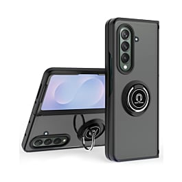 Galaxy Z Fold 7 Hard PC Rear / Soft TPU Colorful Border Case with I - ring Holder - BLACK (Only Ground Shipping)