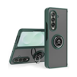 Galaxy Z Fold 7 Hard PC Rear / Soft TPU Colorful Border Case with I - ring Holder - DARK GREEN (Only Ground Shipping)