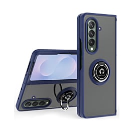 Galaxy Z Fold 7 Hard PC Rear / Soft TPU Colorful Border Case with I - ring Holder - NAVY BLUE (Only Ground Shipping)