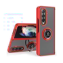 Galaxy Z Fold 7 Hard PC Rear / Soft TPU Colorful Border Case with I - ring Holder - RED (Only Ground Shipping)