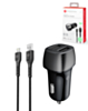 PowerPeak Rapid Vehicle Dual Port Car Charger with USB-A Cable (12W) (4ft) (BLACK) (Only Ground Shipping)