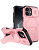 Magnetic Push Slide Lens Case with Kickstand (PINK) for iPhone 13 / 14 (Only Ground Shipping)