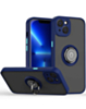 Hard PC Rear / Soft TPU Colorful Border Case with I-ring Holder - NAVY BLUE for iPhone 14 / 13 (Only Ground Shipping)