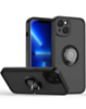 iPhone 15 Plus Hard PC Rear / Soft TPU Colorful Border Case w / I - ring Holder - BLACK (Only Ground Shipping)
