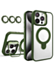 Magnetic Clear Case with 2 Kickstand & Camera Lens - DARK GREEN for iPhone 15 Pro (Only Ground Shipping)