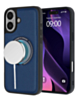 Leather Design Wireless Charging Case - NAVY BLUE for iPhone 16 Plus (Only Ground Shipping)