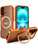 Premium Quality Magnetic Protective Case with 360 Rotating Ring Stand for iPhone 16 Plus (ORANGE) (Only Ground Shipping)